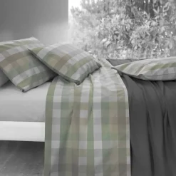 Lenzuola in puro cotone matrimoniali GABEL Brasilia quadretti grigio verde