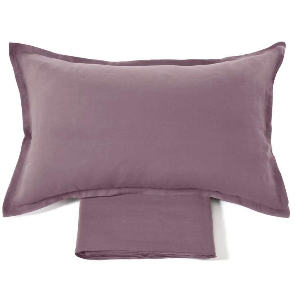 Lenzuola lino 100% e federe matrimoniale Soffio Melanzana