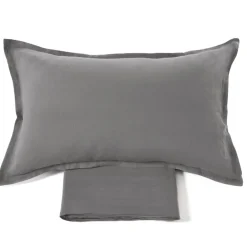 Lenzuola lino 100% e federe matrimoniale Soffio Piombo