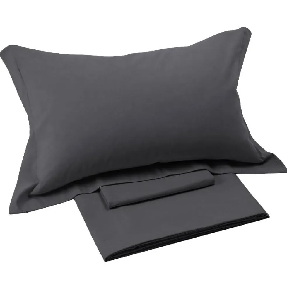 Lenzuola matrimoniali completo in puro lino tinta unita GRAFITE