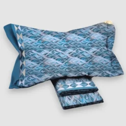Lenzuola matrimoniali 100% cotone Ren azzurro leggere e fresche
