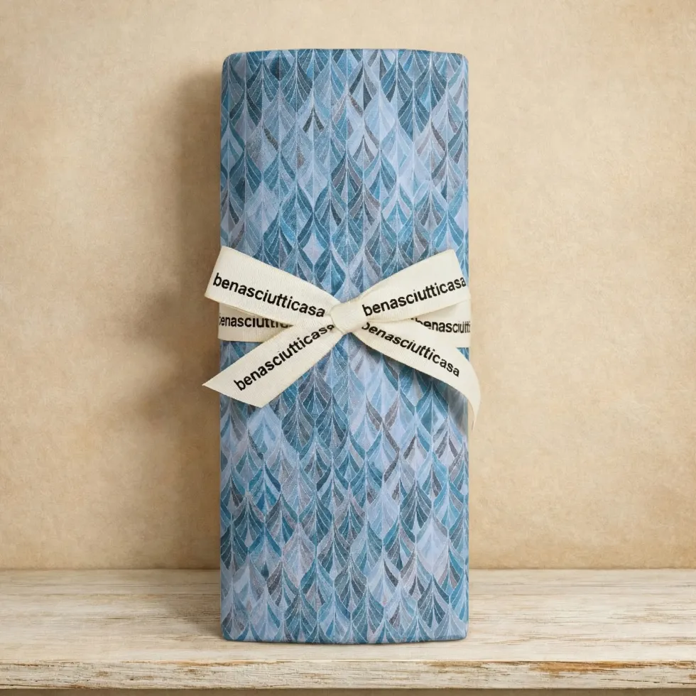 Lenzuola matrimoniali 100% cotone Ren azzurro leggere e fresche