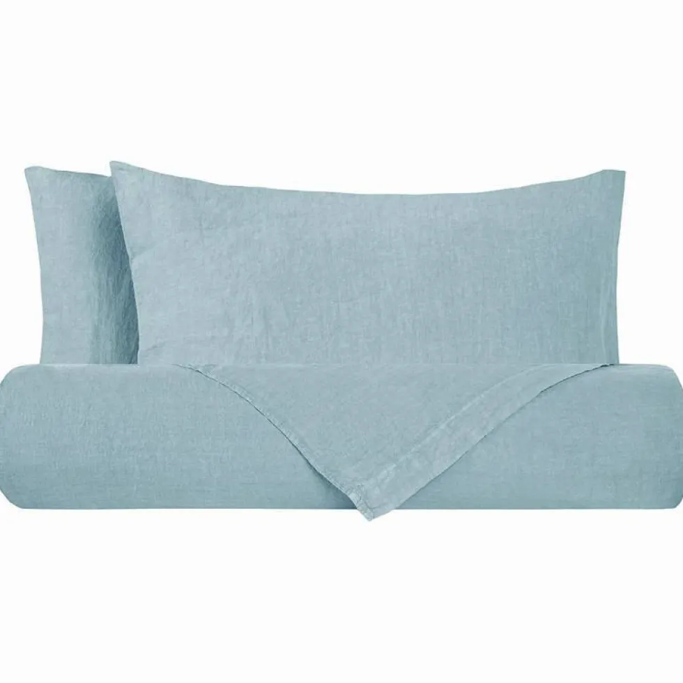 Lenzuola matrimoniali in puro lino Stone-Washed Loft 49 pearl blue
