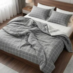 Lenzuola Matrimoniali Quadri Grigio: Design Moderno in Puro Cotone