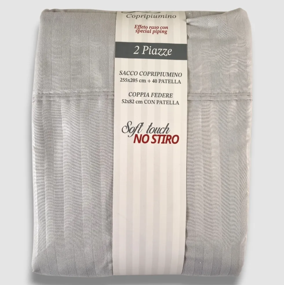 LUXEA Copripiumone con federe letto 2 piazze NO-STIRO grigio perla
