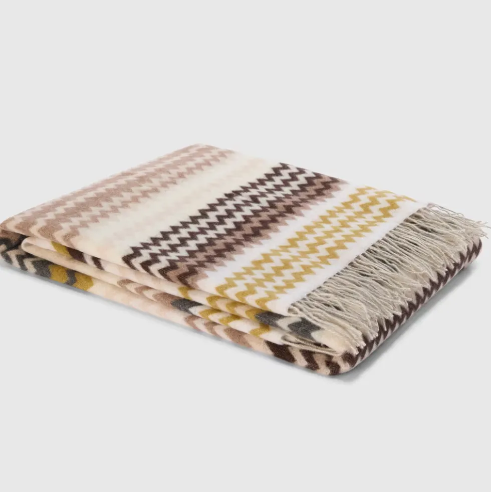 Missoni Home plaid con frange 130x190 cm HUMBERT 148 marrone zig-zag