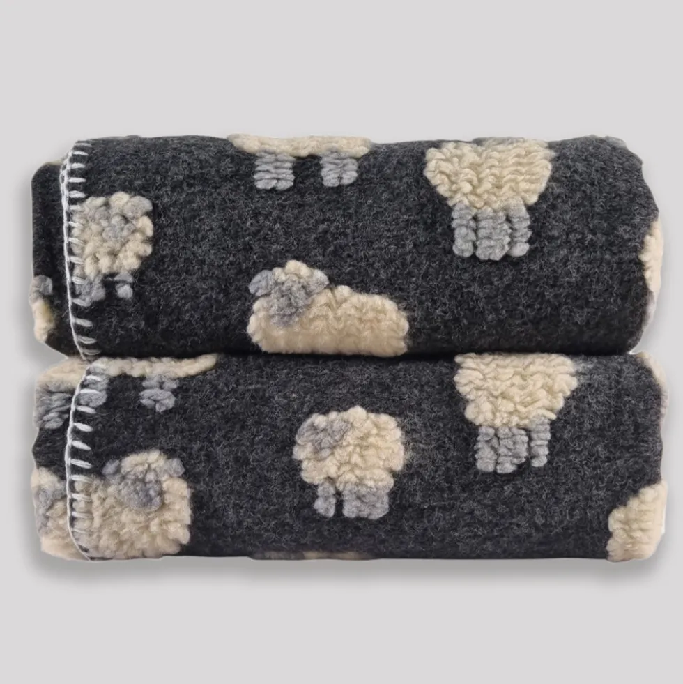 Morbido Plaid lana cotta per divano 150x170 cm antracite con pecore