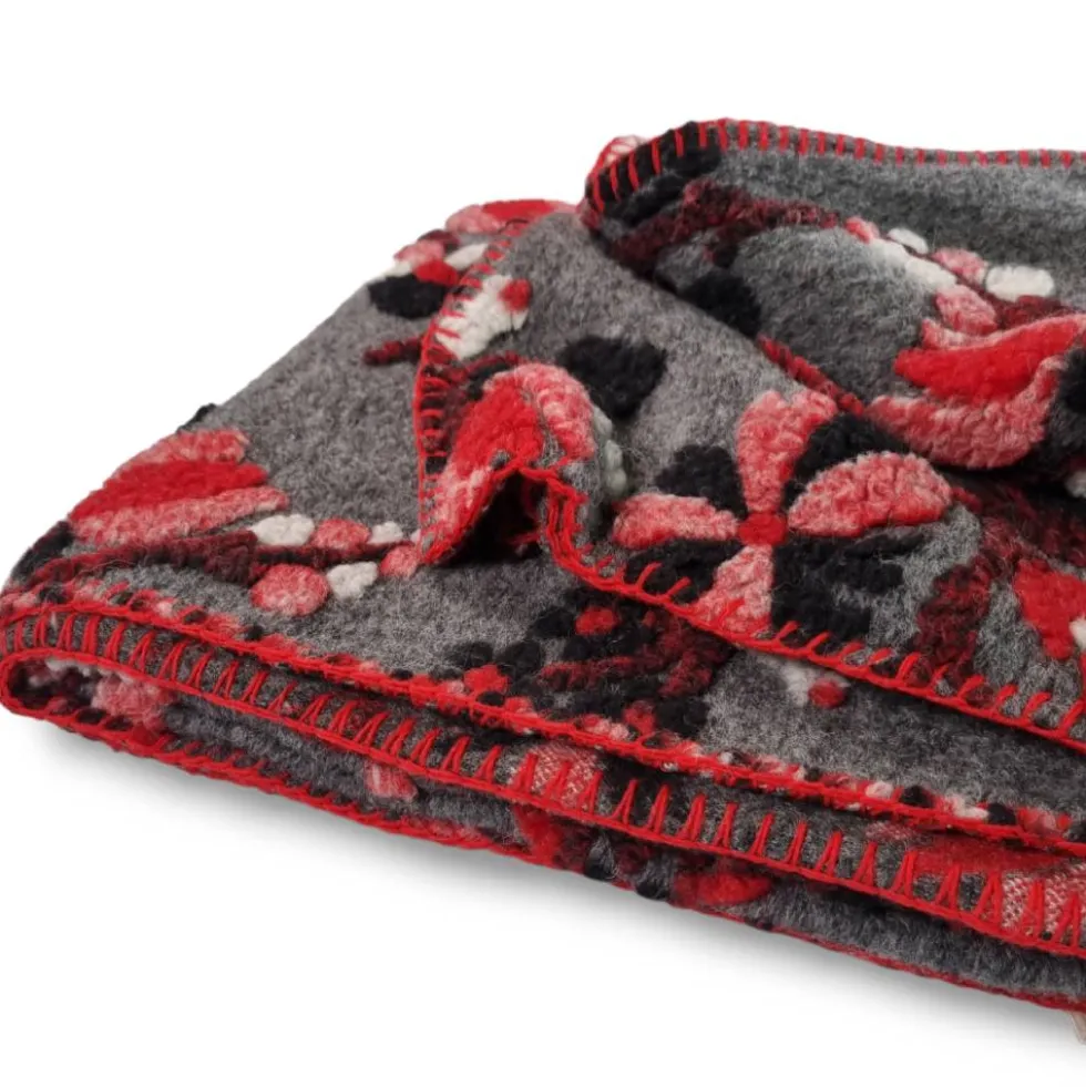 Plaid da divano in Lana Cotta 150 x 170 floreale rosso-grigio
