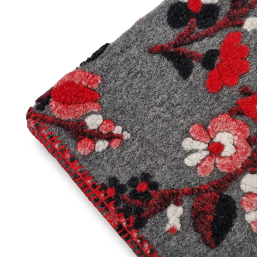 Plaid da divano in Lana Cotta 150 x 170 floreale rosso-grigio