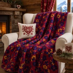 Plaid in calda Lana Cotta 150x170 motivo floreale rosso
