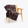 Plaid in Lana Cotta ANTRACITE con motivo floreale - Soffice e Accogliente per Casa