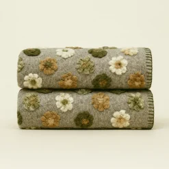 Plaid in lana cotta Made in Italy 150x170 cm margherite fondo grigio