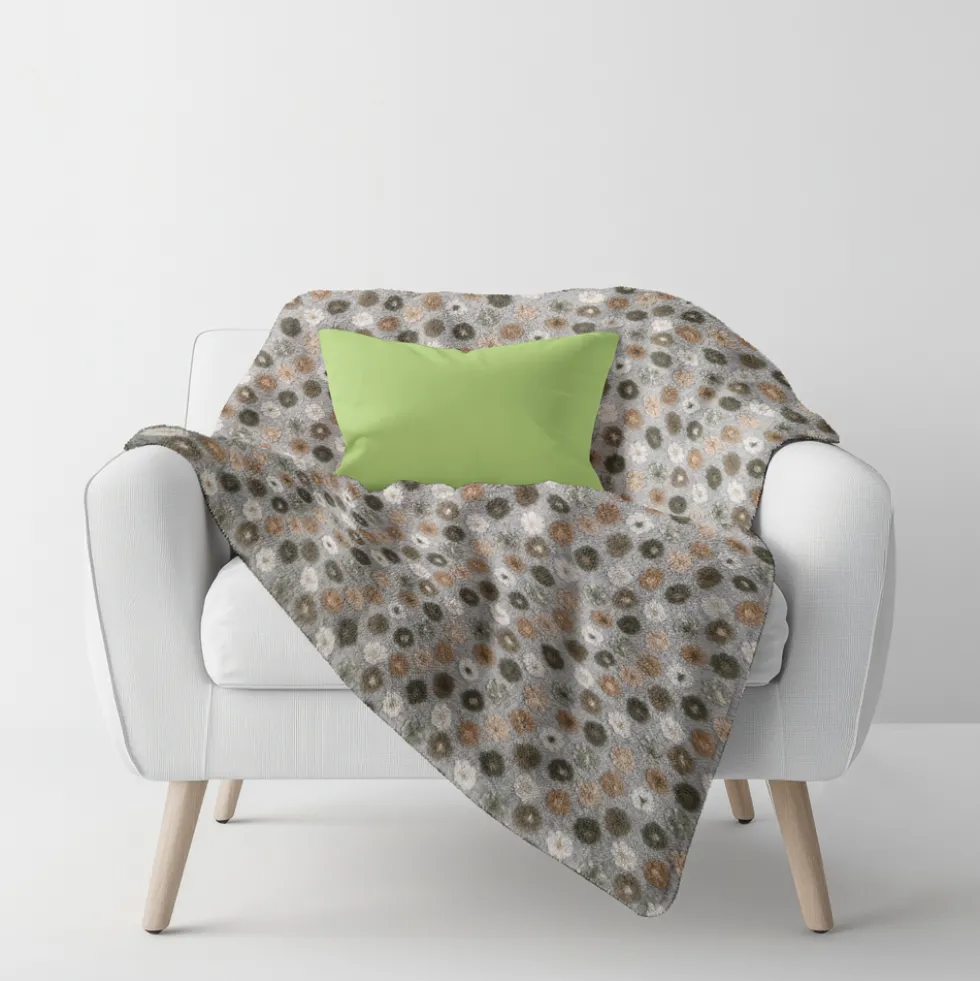 Plaid in lana cotta Made in Italy 150x170 cm margherite fondo grigio