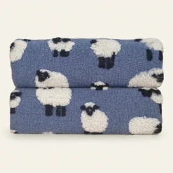 Plaid in lana cotta Made in Italy 150x170 cm Pecore avio