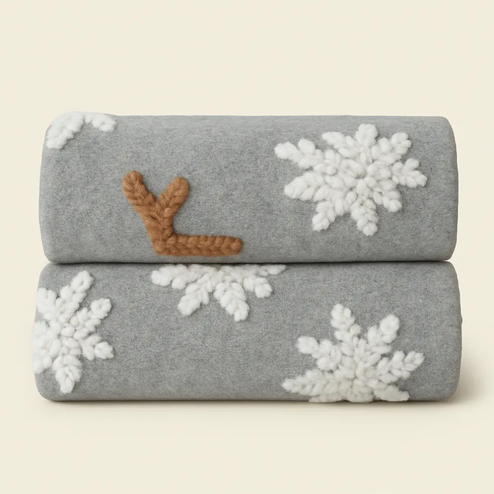 Plaid in Lana Cotta Panna con Cervi e fiocchi grigio - Soffice e Accogliente per Casa