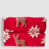 Plaid in Lana Cotta Rosso Natale con Cervi e fiocchi - Soffice e Accogliente per Casa
