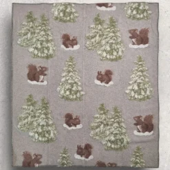 Plaid in lana cotta 150x170 cm Abeti e scoiattoli fondo tortora