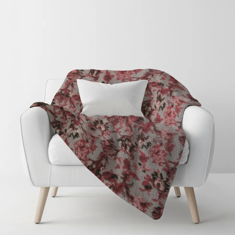 Plaid lana cotta 150x170 cm con motivo floreale-ramage grigio tortora