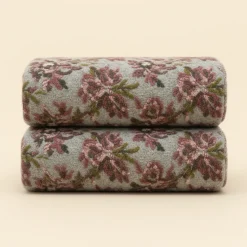 Plaid lana cotta 150x170 cm con motivo floreale-ramage grigio tortora