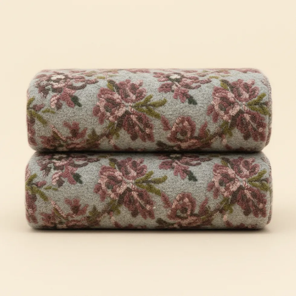 Plaid lana cotta 150x170 cm con motivo floreale-ramage grigio tortora