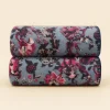 Plaid lana cotta 150x170 cm con motivo floreale-ramage fondo avio
