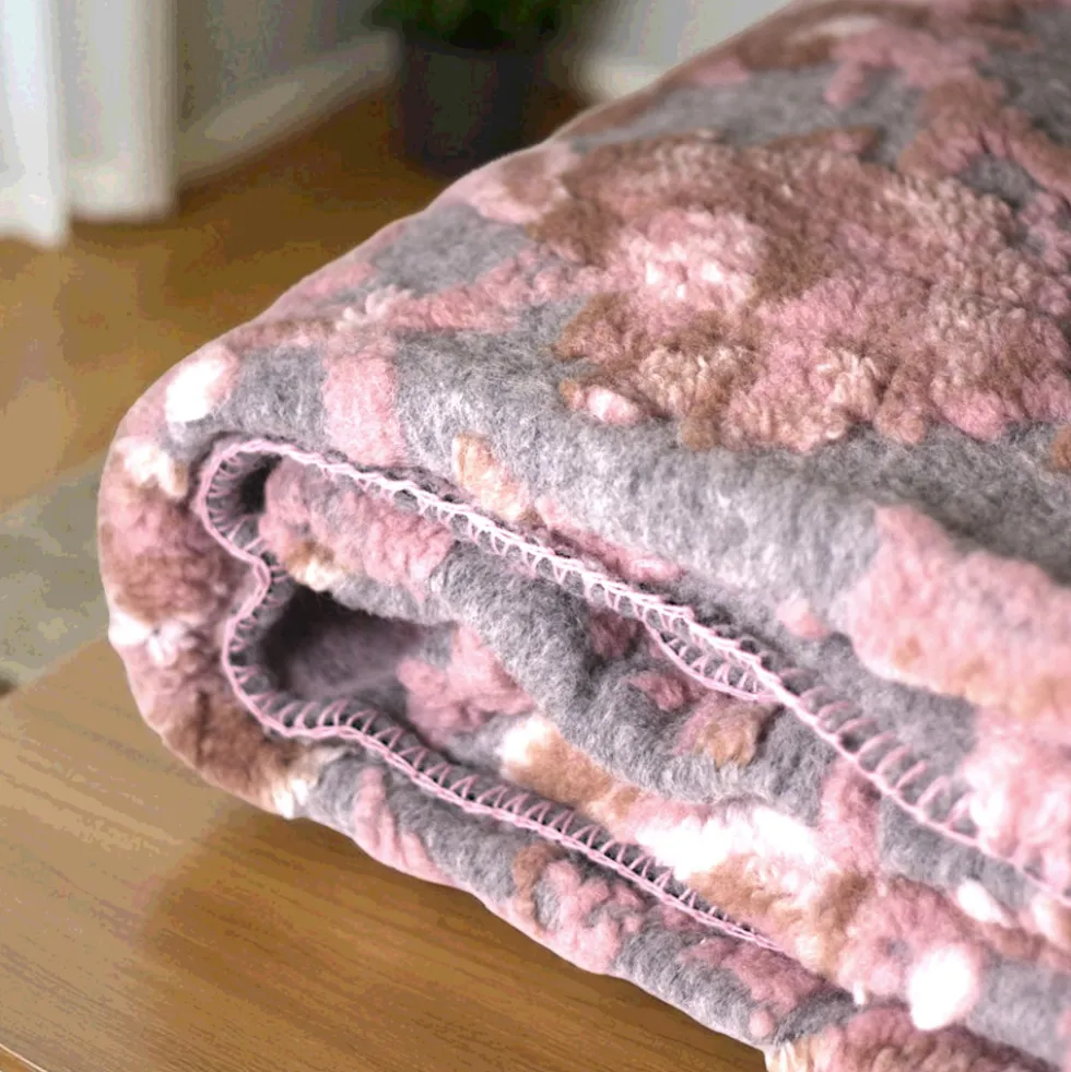 Plaid lana cotta 150x170 cm floreale rosa fondo grigio Bordo punto cavallo