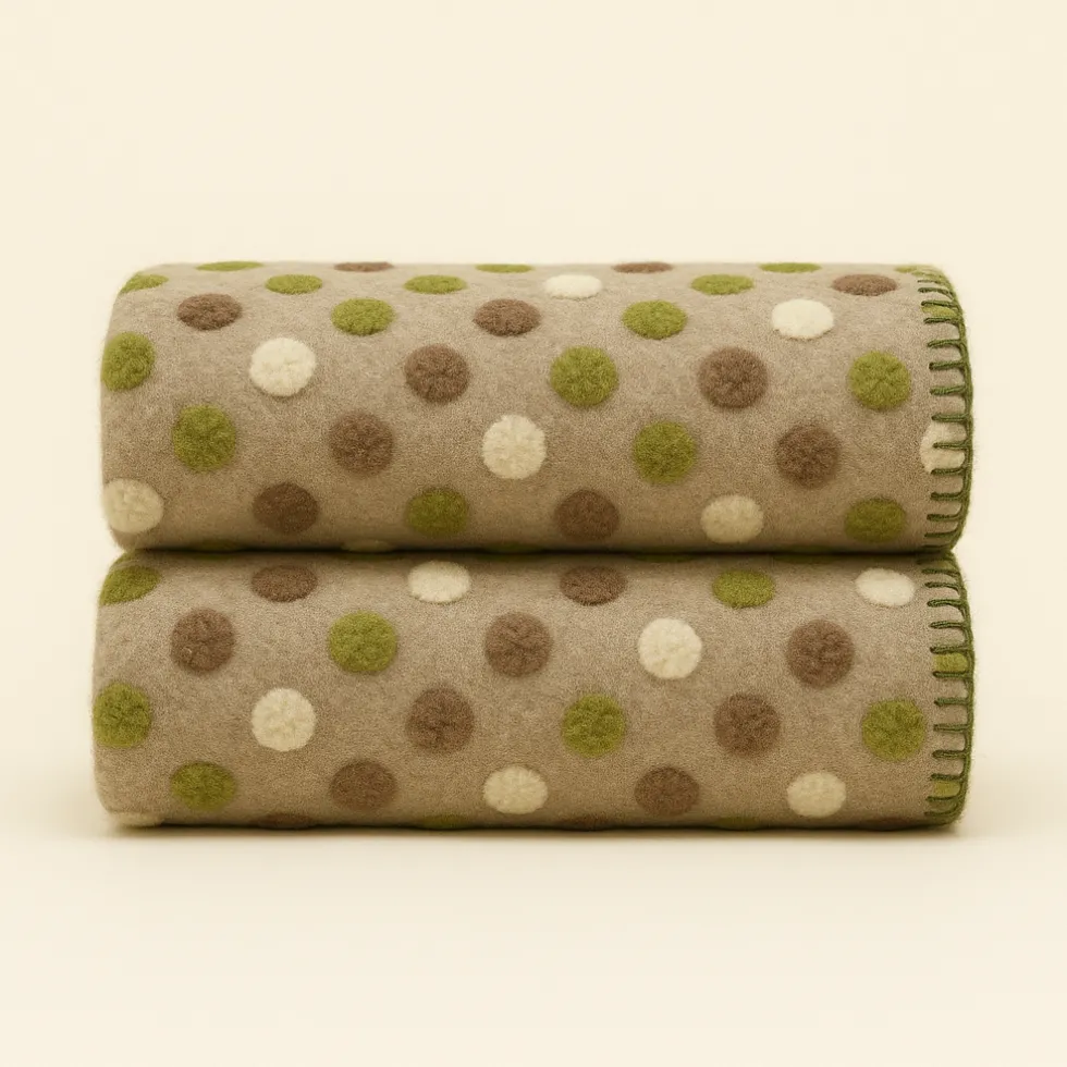 Plaid lana cotta 150x170 cm tortora con motivo a pois Bordo punto cavallo