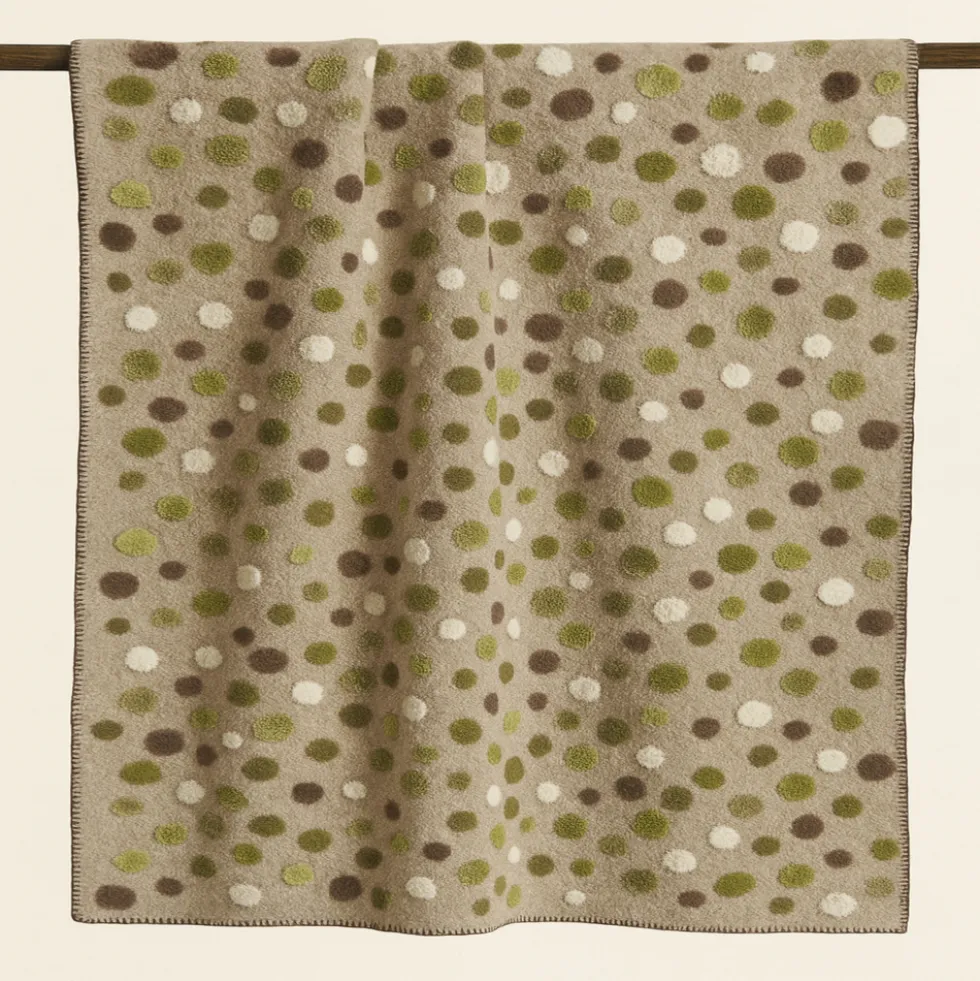 Plaid lana cotta 150x170 cm tortora con motivo a pois Bordo punto cavallo