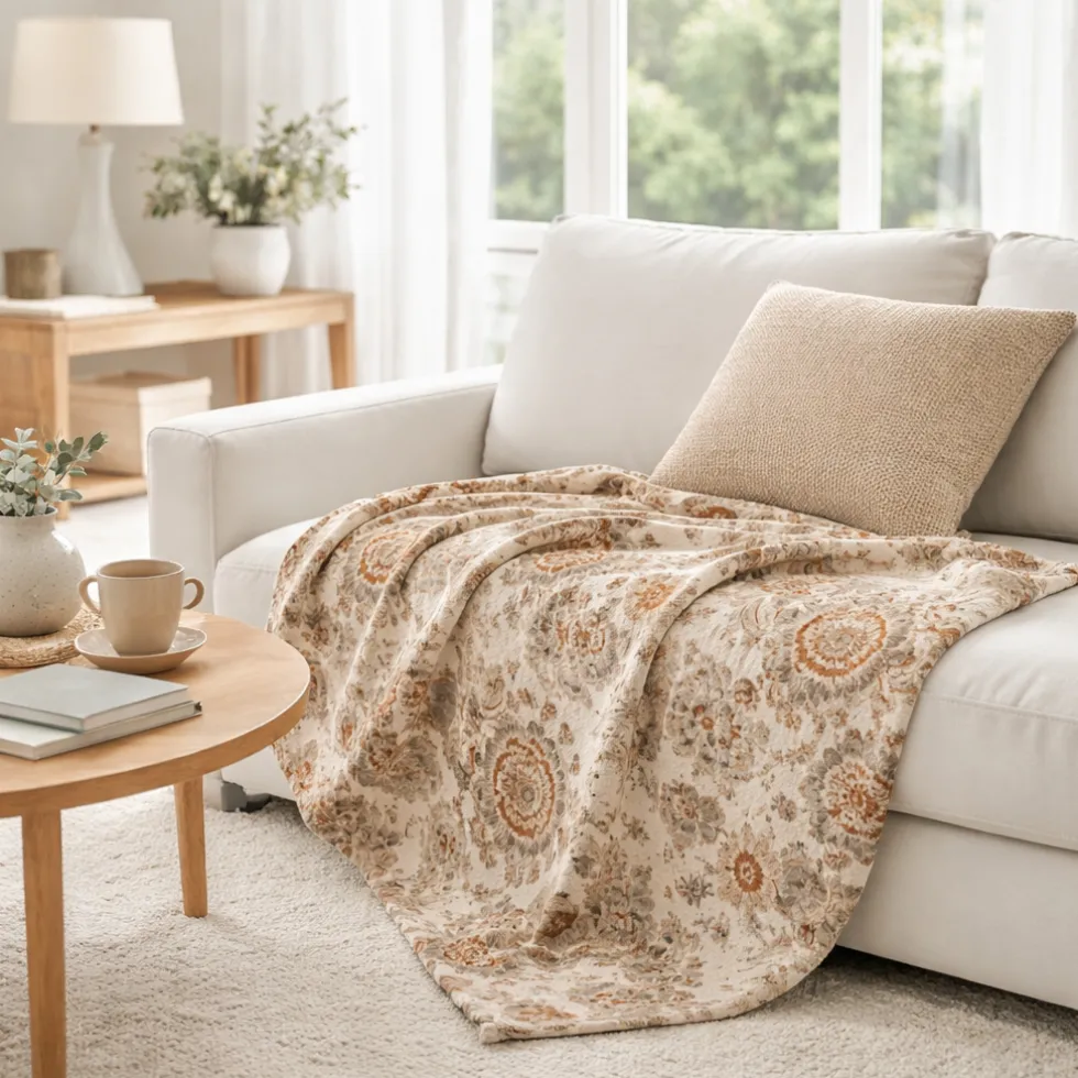 Plaid Lanerossi Ducale 130x180 Lana Merino Beige Floreale
