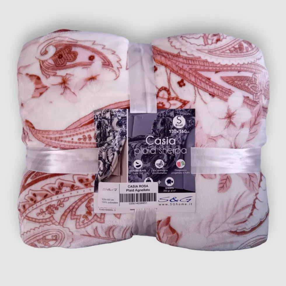 Plaid Sherpa coperta effetto-agnellato CASIA rosa 130x160