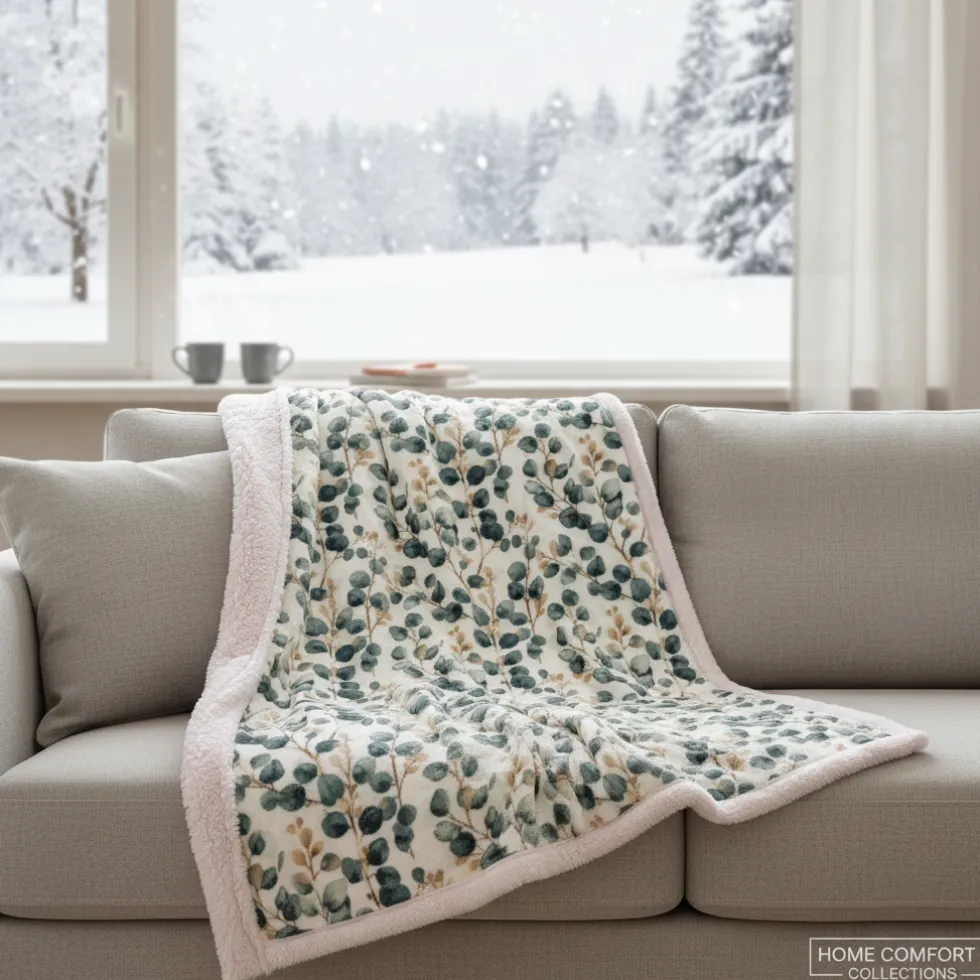 Plaid Sherpa ODIL soffice coperta Foliage 130x160 con borsa