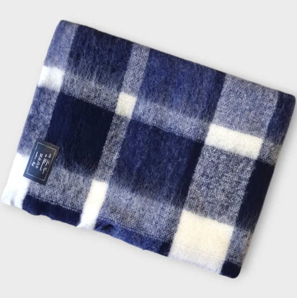 Plaid singolo coperta invernale Lana Vergine Mohair blu