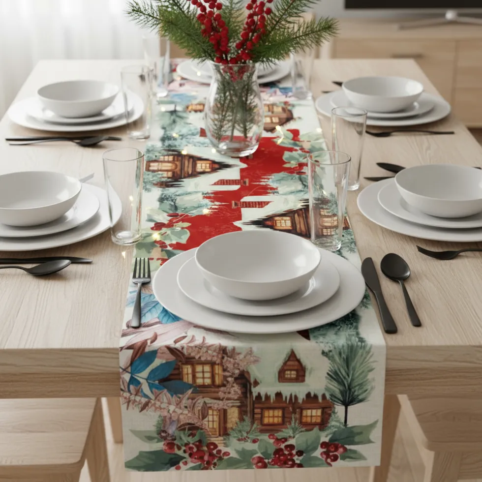 Runner da cucina 45x140 centro tavola Natalizio HOGAR rosso