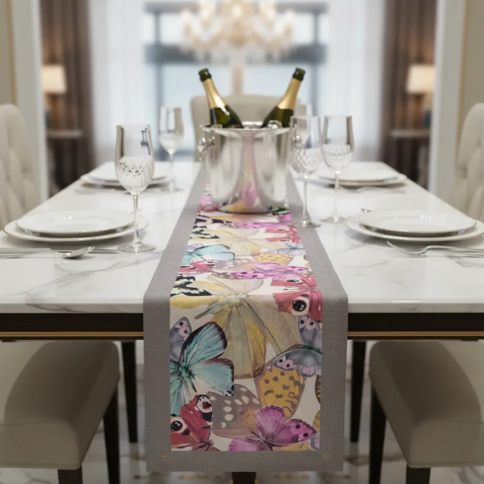 Runner in cotone 50x150 cm Borbonese Butterfly grigio