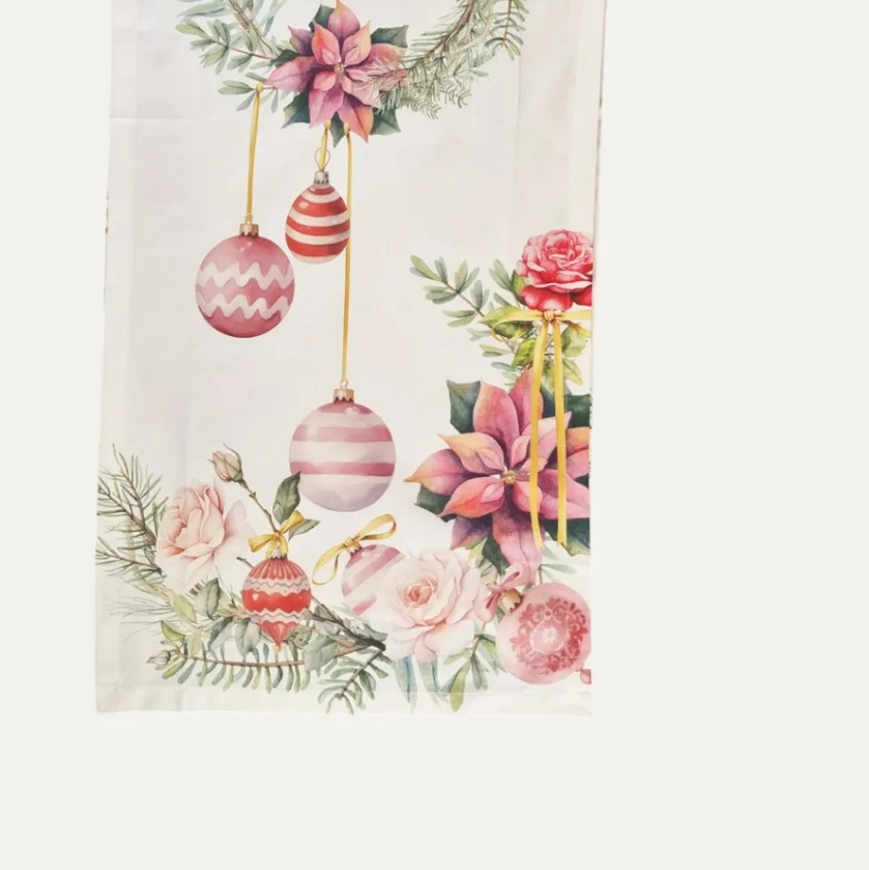 Runner Natalizio in puro cotone Piazza Pitti Charm rosa 50x140 cm