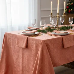 Servizio da tavola 180x270 cm in fiandra con 12 tovaglioli rosa