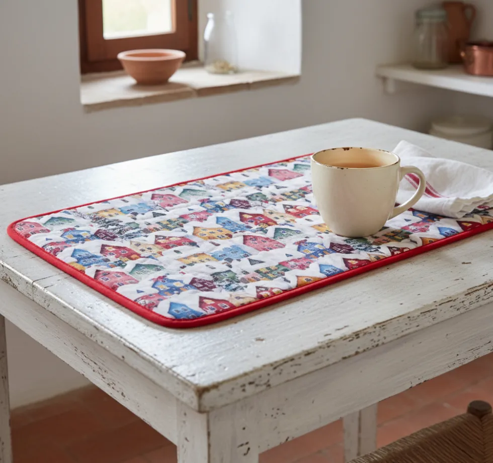 Set Americana Natalizio Casette Tovaglietta e Tovagliolo
