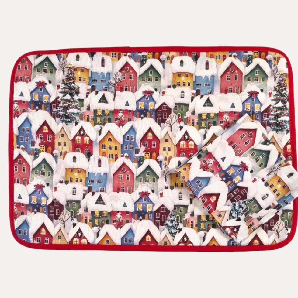 Set Americana Natalizio Casette Tovaglietta e Tovagliolo