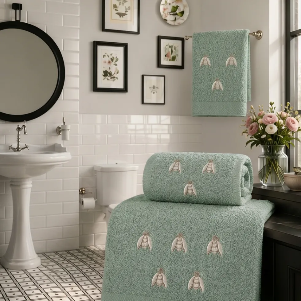 Set Asciugamani Api Salvia 50x100 e 40x55 cm | Spugna 100% Cotone
