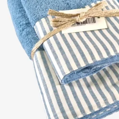 Set Asciugamani 1+1 bluette a Righe | Stile Shabby e Romantico