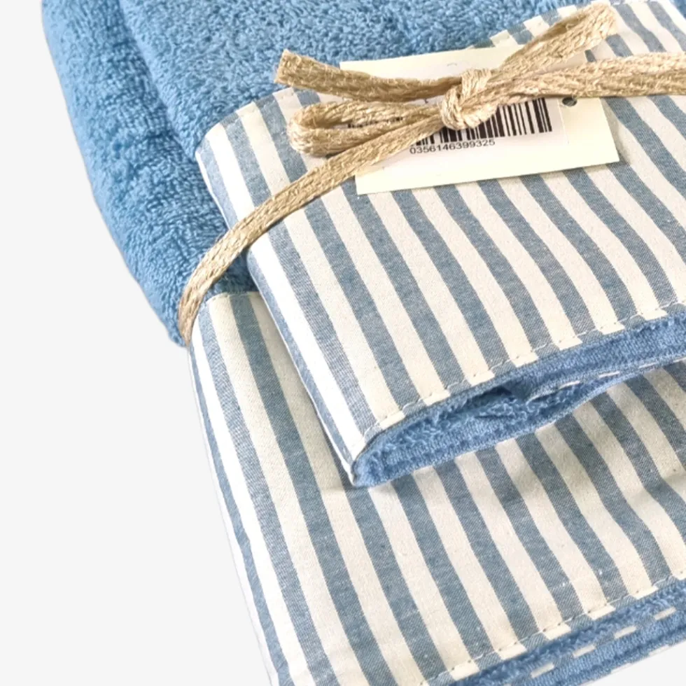 Set Asciugamani 1+1 bluette a Righe | Stile Shabby e Romantico