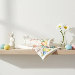 Set asciugamani Pasqua con bordo applicato Uova e Coniglietti panna