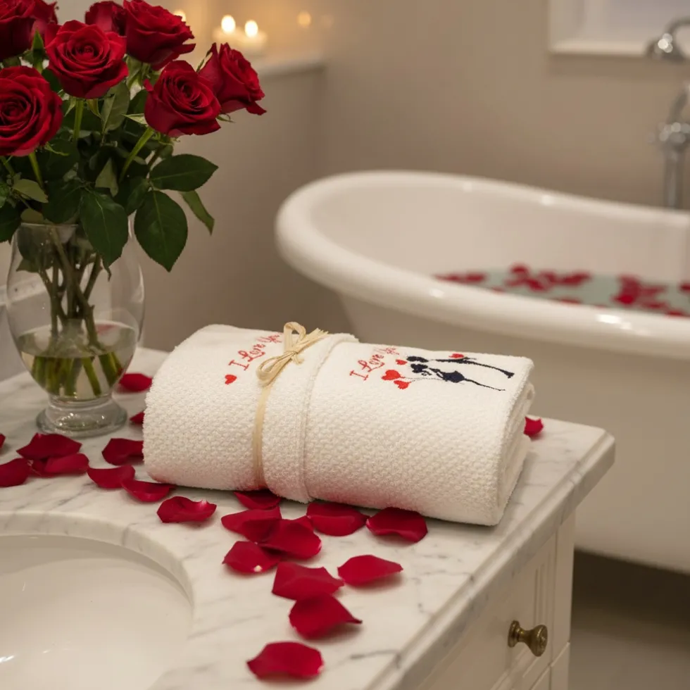 Set asciugamani romantici con cuori e scritta love