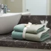 Set Asciugamani 1+1 Spugna e Bordo in Lino Verde | Design Bagno