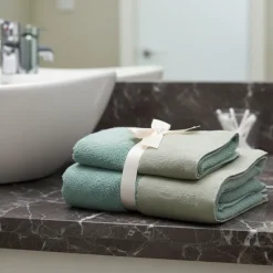 Set Asciugamani 1+1 Spugna e Bordo in Lino Verde | Design Bagno