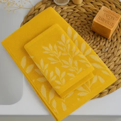 Set 1+1 asciugamano viso e ospite in spugna 400 gr ELAINE giallo ocra