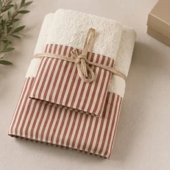 Set Asciugamano viso+ospite Shabby panna a Righe rosa Delicato
