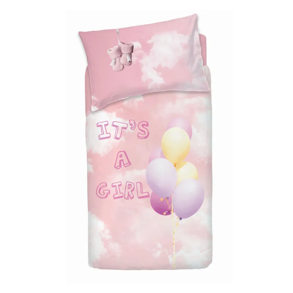 Set copripiumino bambina per lettino con sponde BASSETTI BALLOON rosa