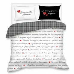 Set Copripiumino Camomilla 100% raso Solo Cuore black&white