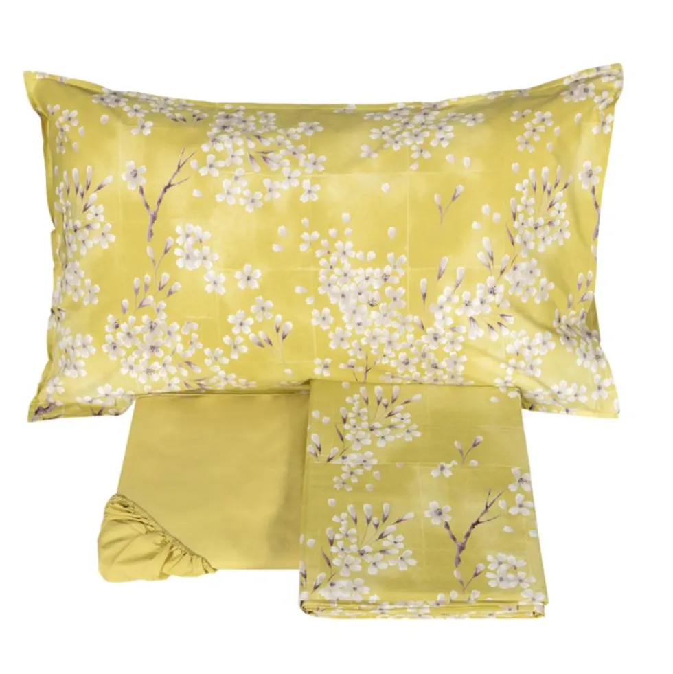 Set Lenzuola-copriletto matrimoniale FAZZINI Kimono giallo in percalle